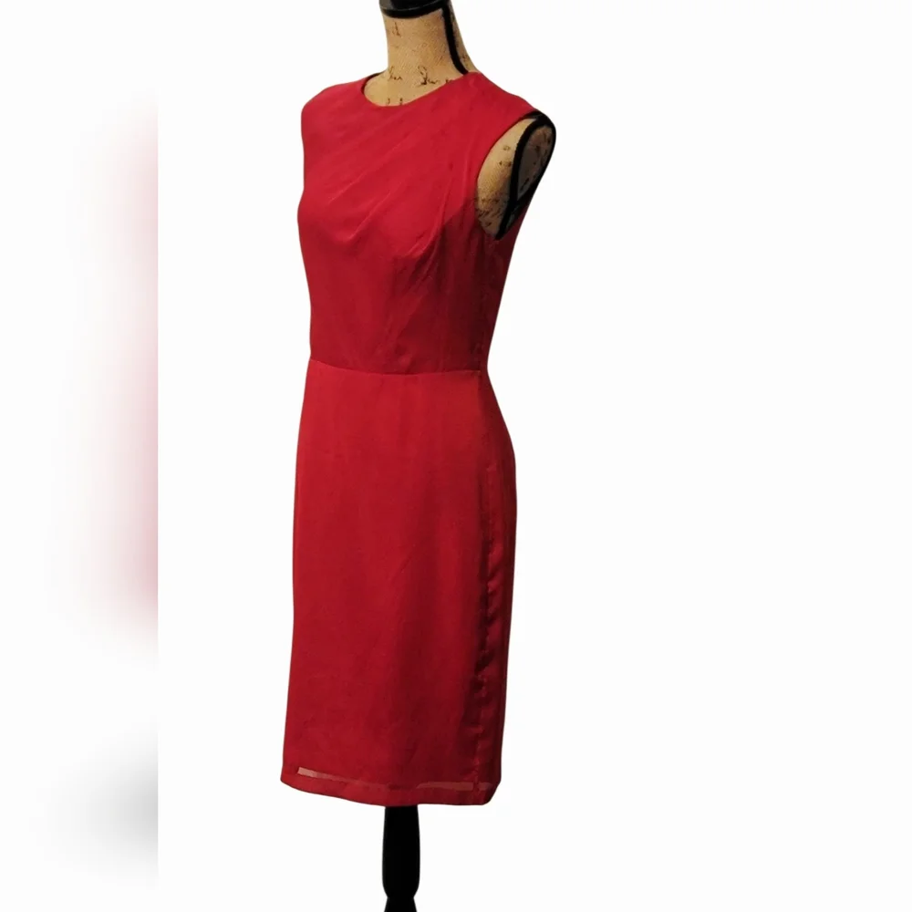 The Limited Chiffon A-line Ruched Sleeveless Slit Midi Dress
